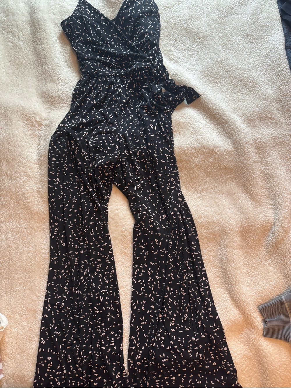 Kaileigh Black Printed Wide-Leg Jumpsuit with White Speckle